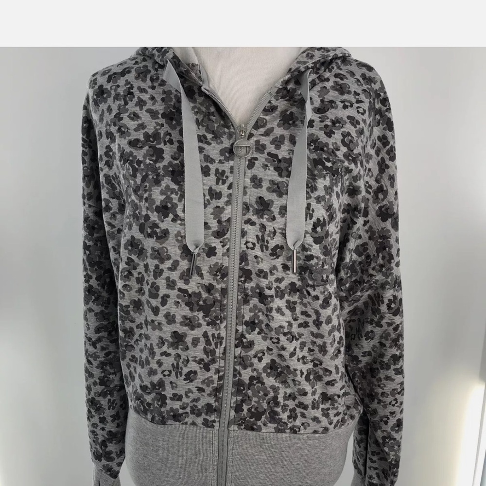 Athleta gray floral print full zip hooded jacket Xl